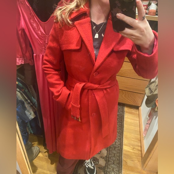 Omon Long Red Wool Mohair Dress Coat - Picture 5 of 6